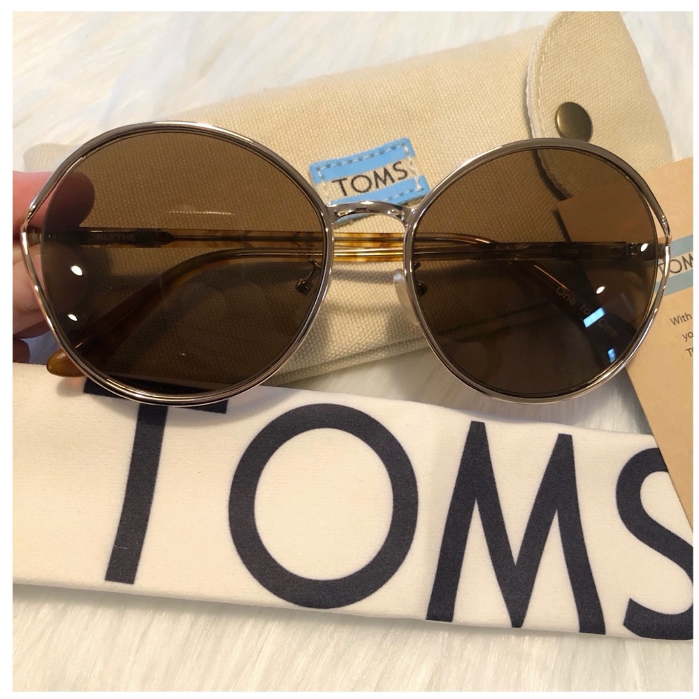 TOMS 58mm “Blythe” Round Sunglasses NWT Gold/Brown - Picture 3 of 8